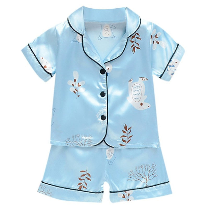 Toddler Silk Satin Pajamas Pyjamas Set Cartoon Kids Boys Girls Sleepwear Autumn Nightwear Suit Girl Home Clothes Boy Loungewear