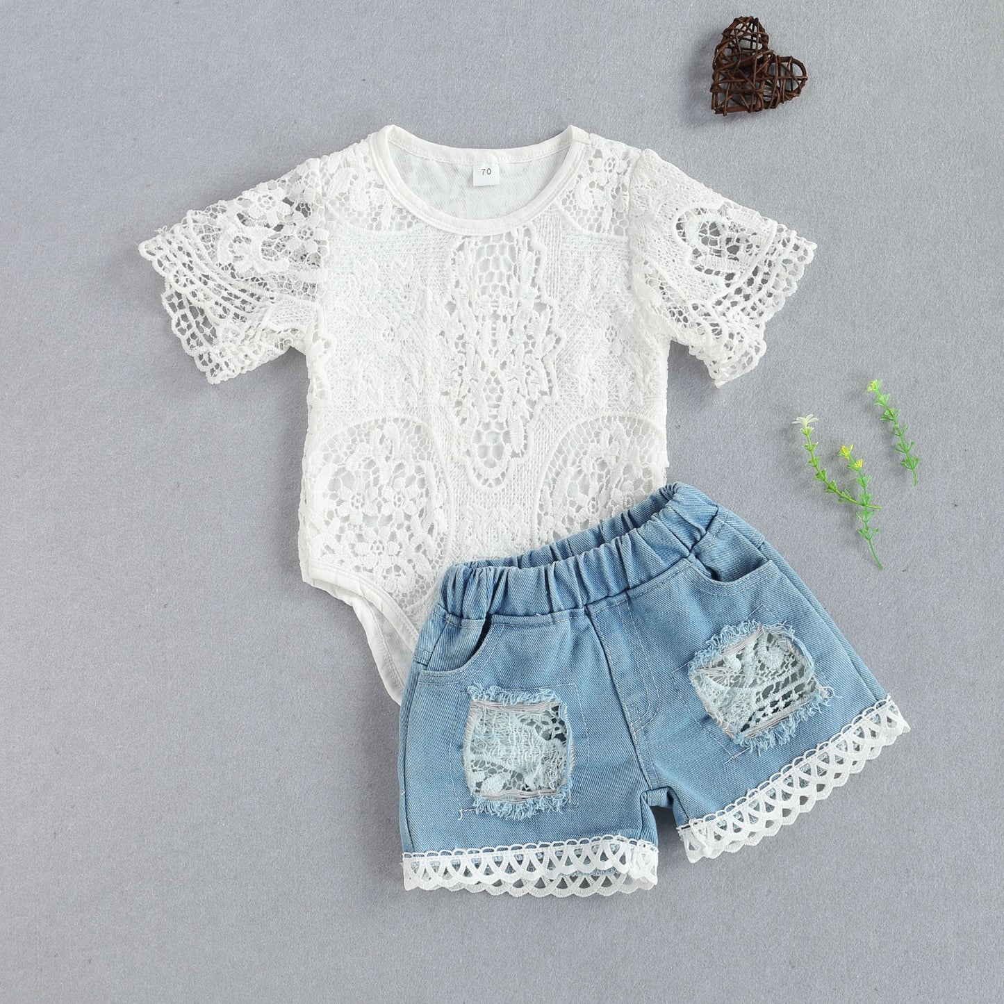 lioraitiin New 0-24M Baby Girls Fall Clothes Long Sleeve Lace Romper Suit Triangle Crotch Lace Top  Hole Long Jeans 2Pcs Outfit