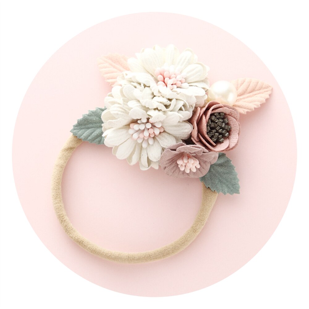 Fashion Pearl Flower Headband For Girls Newborn Baby Elastic Princess Hair bands Child Kids Fresh Style Cute Headwear Gifts