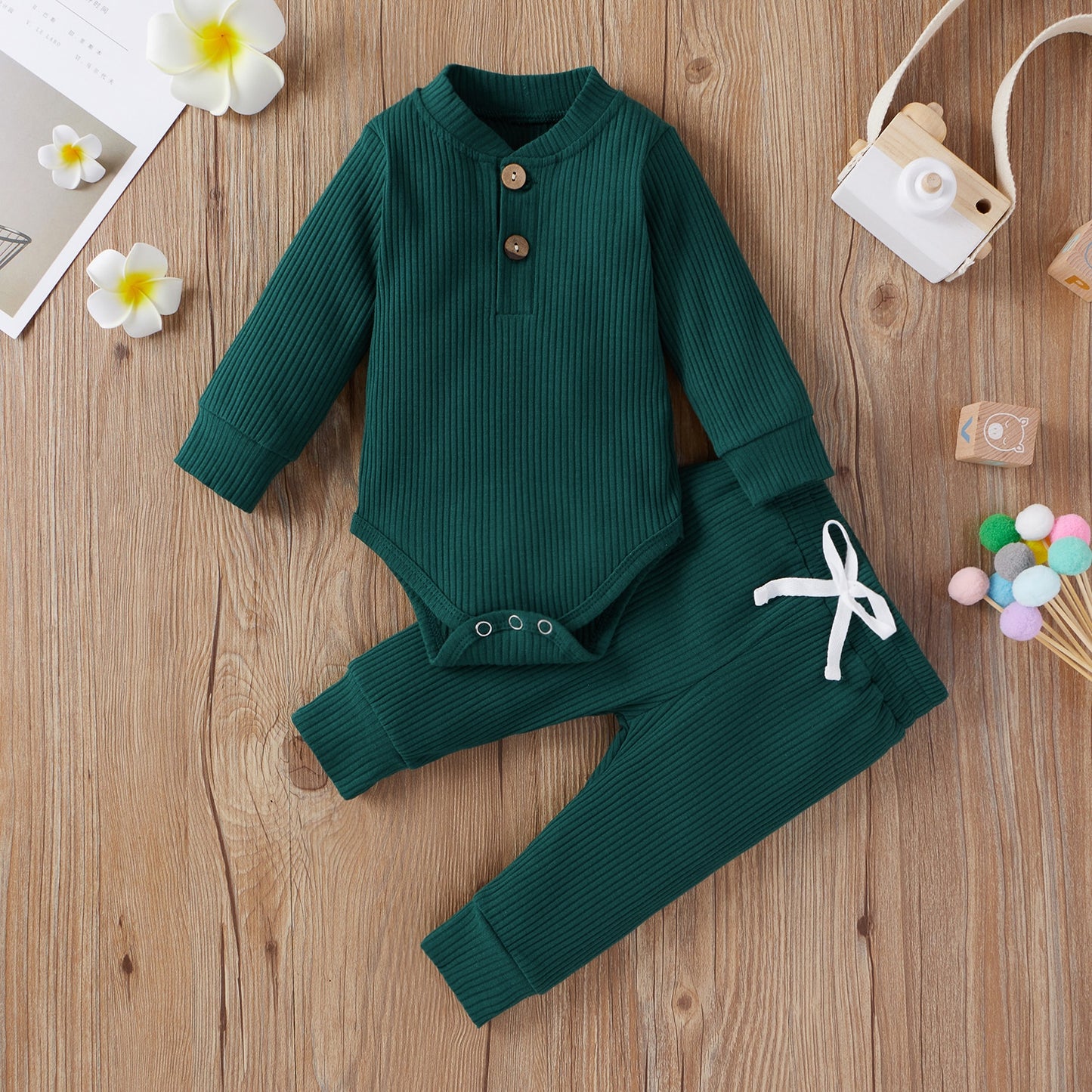 Baby Outfits Two Piece Solid Sets Infant Toddler Newborn Girls Boys Autumn Winter Baby Girl Boy Long Sleeve Romper Pants 0-24M