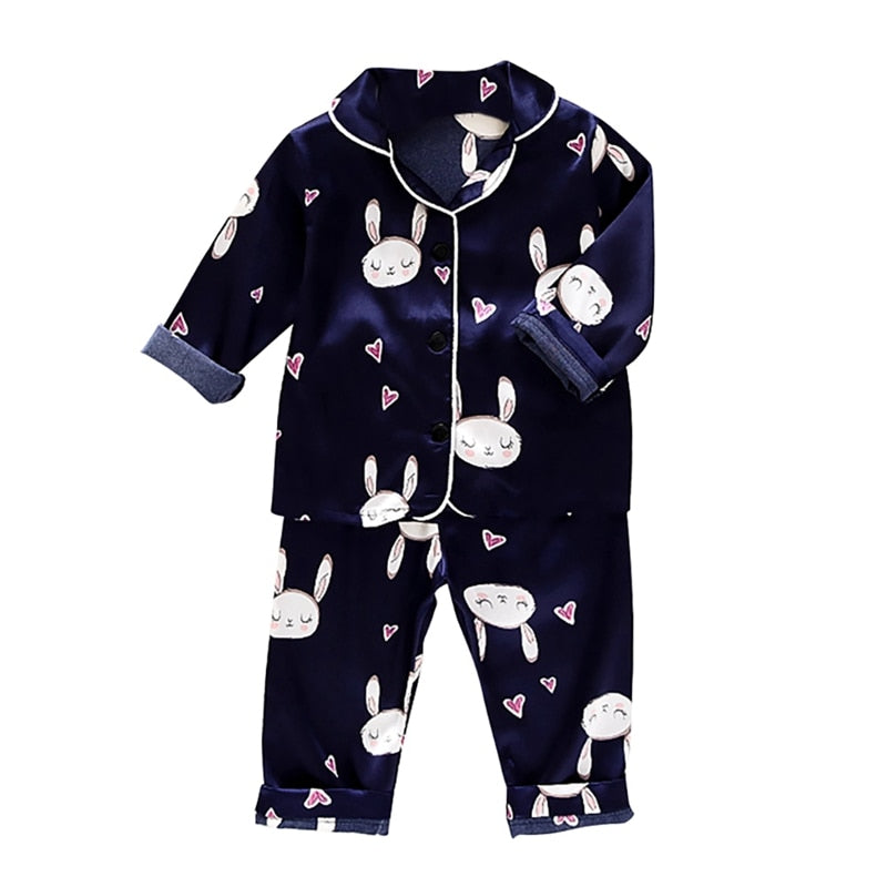 Toddler Silk Satin Pajamas Pyjamas Set Cartoon Kids Boys Girls Sleepwear Autumn Nightwear Suit Girl Home Clothes Boy Loungewear