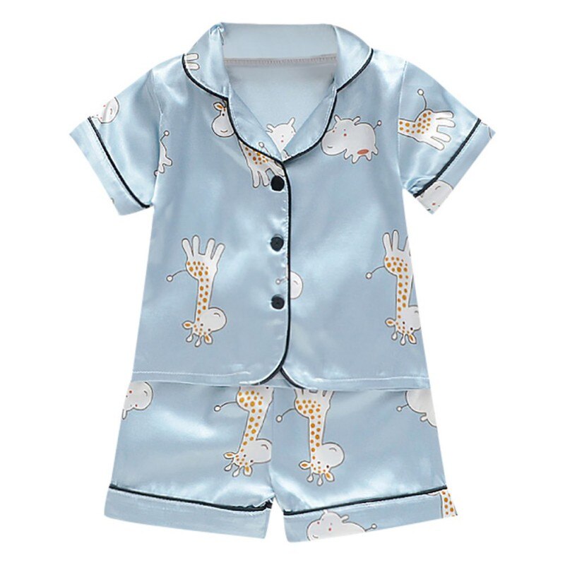 Toddler Silk Satin Pajamas Pyjamas Set Cartoon Kids Boys Girls Sleepwear Autumn Nightwear Suit Girl Home Clothes Boy Loungewear