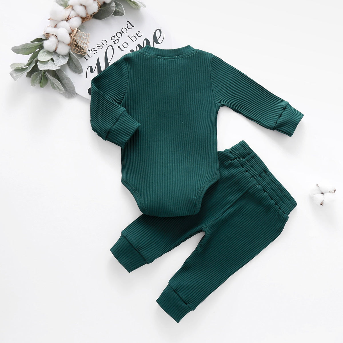 Baby Outfits Two Piece Solid Sets Infant Toddler Newborn Girls Boys Autumn Winter Baby Girl Boy Long Sleeve Romper Pants 0-24M