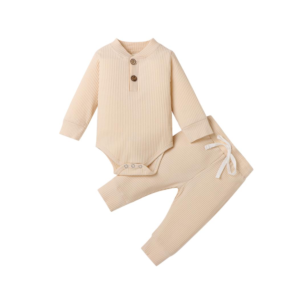 Baby Outfits Two Piece Solid Sets Infant Toddler Newborn Girls Boys Autumn Winter Baby Girl Boy Long Sleeve Romper Pants 0-24M