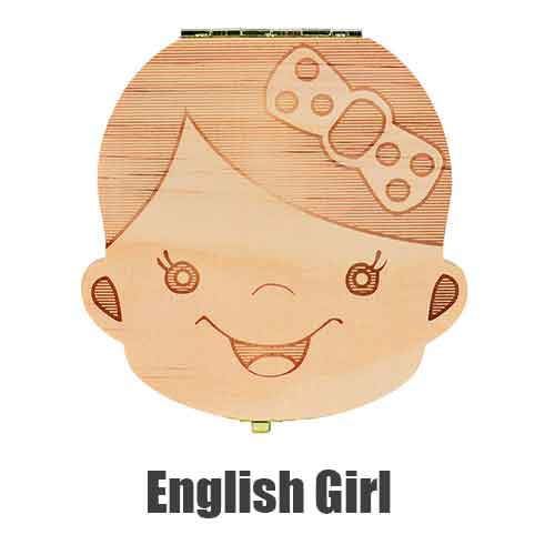 English Spanish Russia Text Baby Boy Girl Fallen Tooth Box Storage Natural Wood Case Save Milk Teeth Collection Organizer Holder