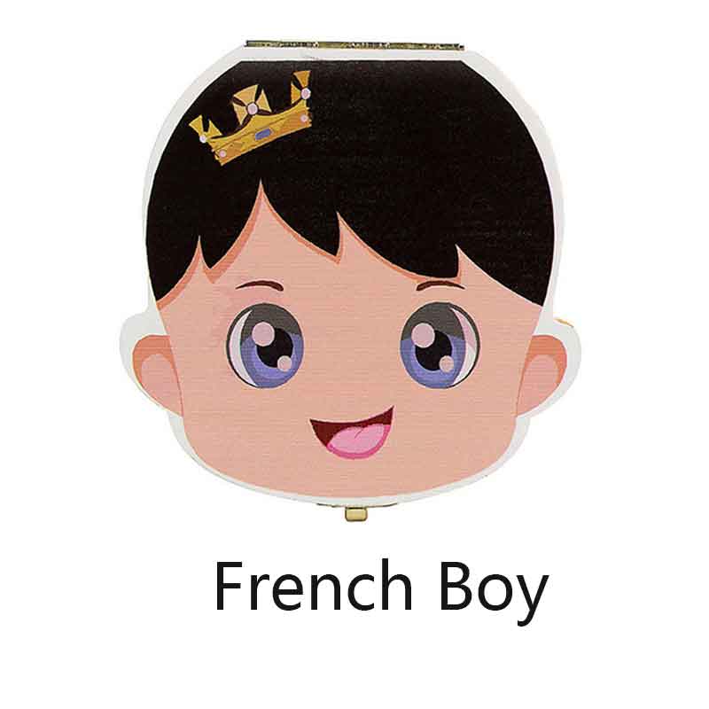 English Spanish Russia Text Baby Boy Girl Fallen Tooth Box Storage Natural Wood Case Save Milk Teeth Collection Organizer Holder