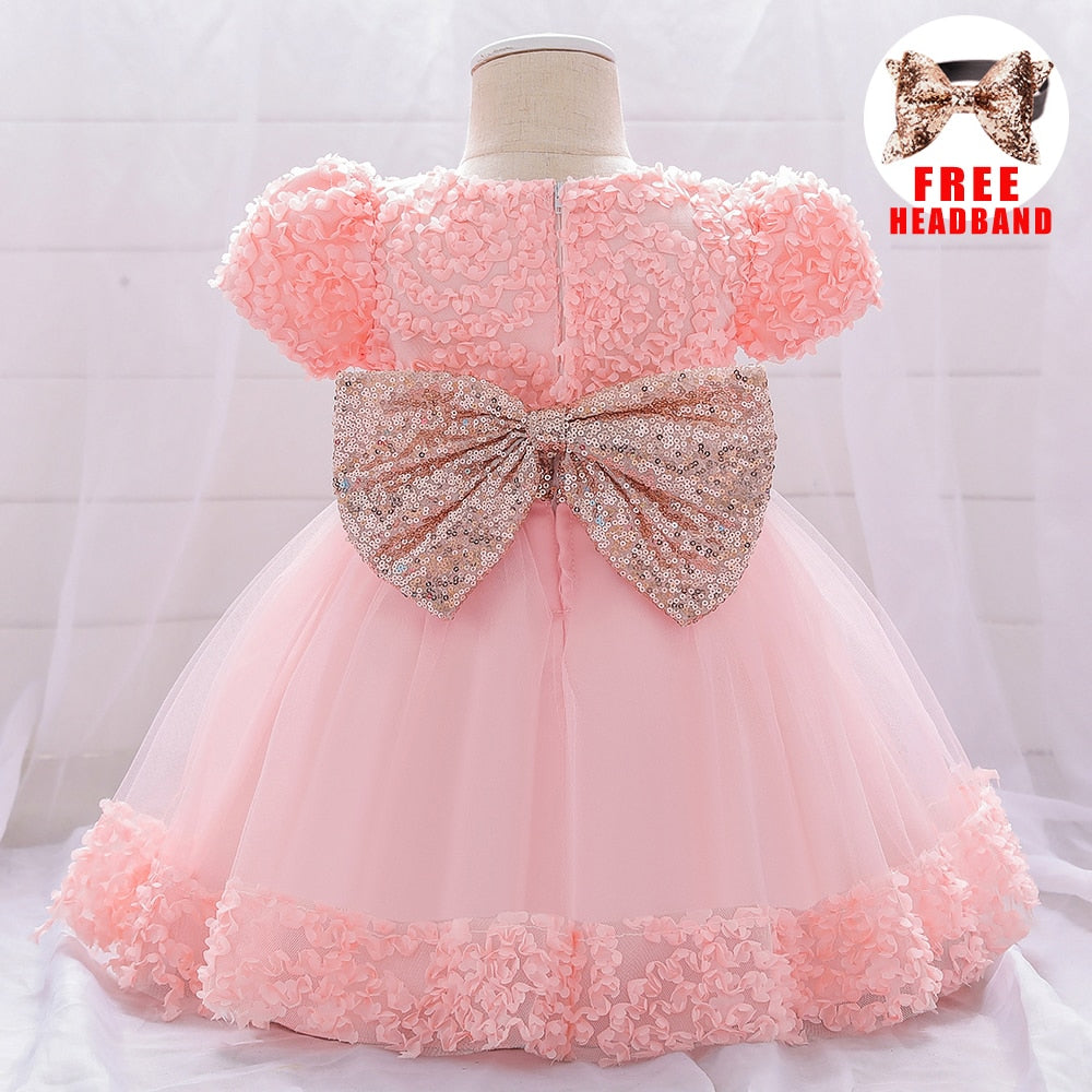 Infant Sequin Bow Baptism Dress for Girl Christening First 1st Birthday Dress Gown Party White Dresses for Baby Toddler Vestido