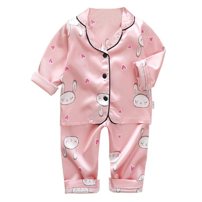 Toddler Silk Satin Pajamas Pyjamas Set Cartoon Kids Boys Girls Sleepwear Autumn Nightwear Suit Girl Home Clothes Boy Loungewear