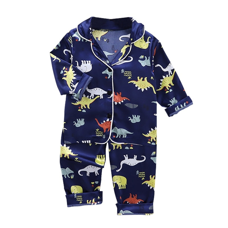 Toddler Silk Satin Pajamas Pyjamas Set Cartoon Kids Boys Girls Sleepwear Autumn Nightwear Suit Girl Home Clothes Boy Loungewear