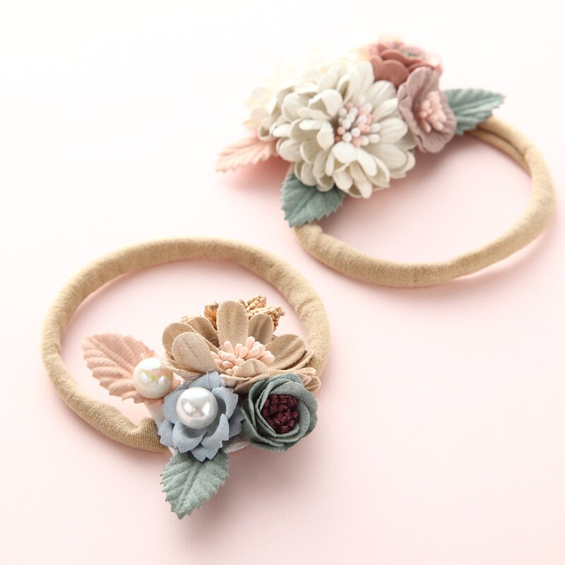 Fashion Pearl Flower Headband For Girls Newborn Baby Elastic Princess Hair bands Child Kids Fresh Style Cute Headwear Gifts