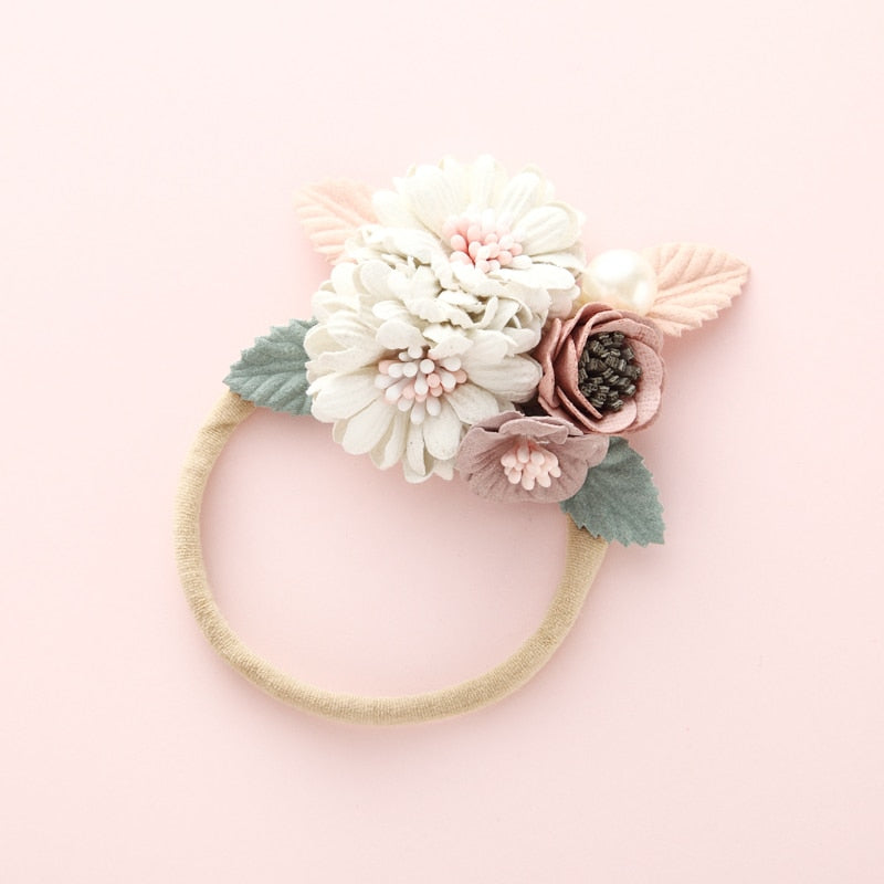 Fashion Pearl Flower Headband For Girls Newborn Baby Elastic Princess Hair bands Child Kids Fresh Style Cute Headwear Gifts