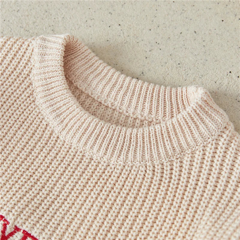 Suefunskry Newborn Baby Girl Boy Knitted Long Sleeve Autumn Winter Sweater Christmas Letter Print Loose Pullover Casual Tops