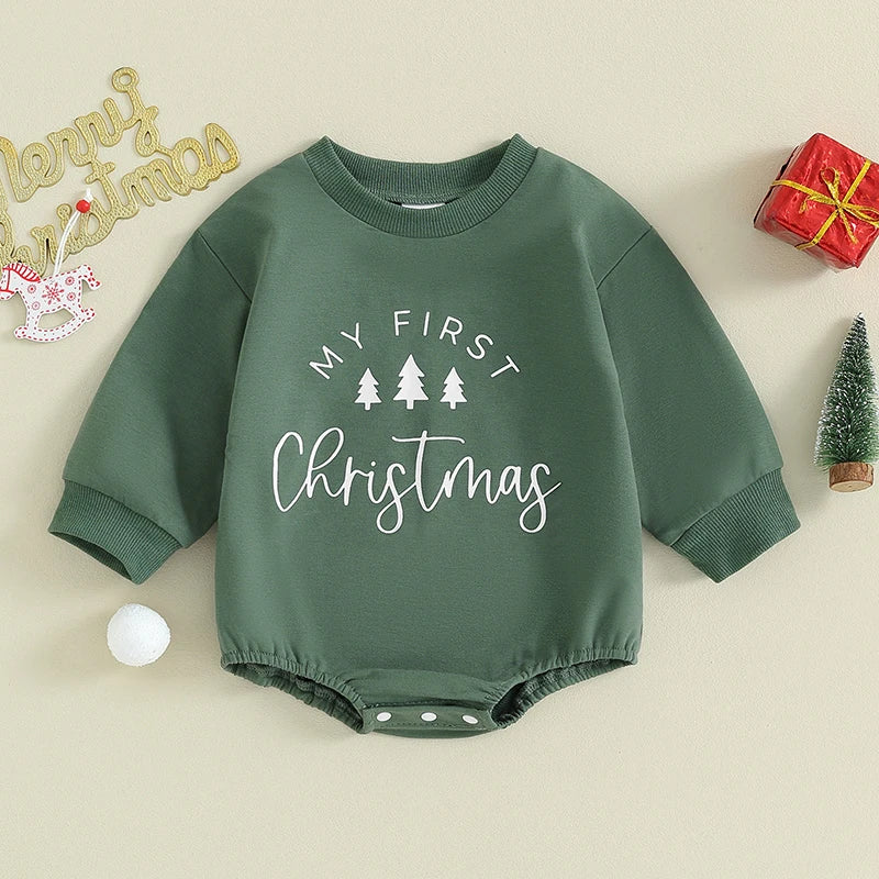 Newborn Baby Girls Boys Bodysuit Long Sleeves Christmas Letter Tree Printed Rompers Cotton Infant Sweatshirt Jumpsuits