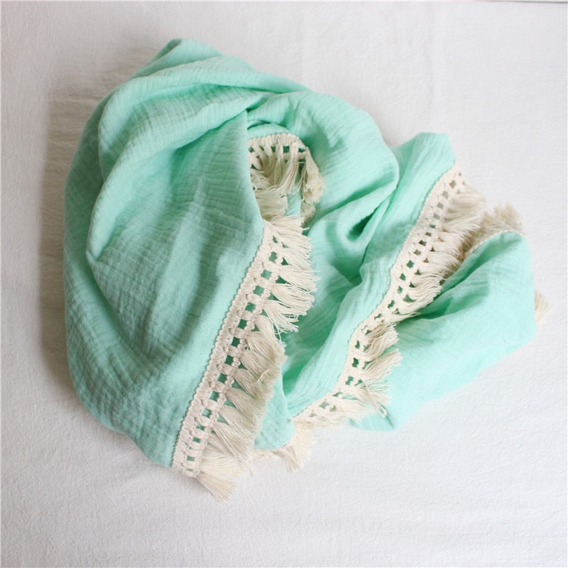 120 x 100cm Tassel Muslin Baby Blanket