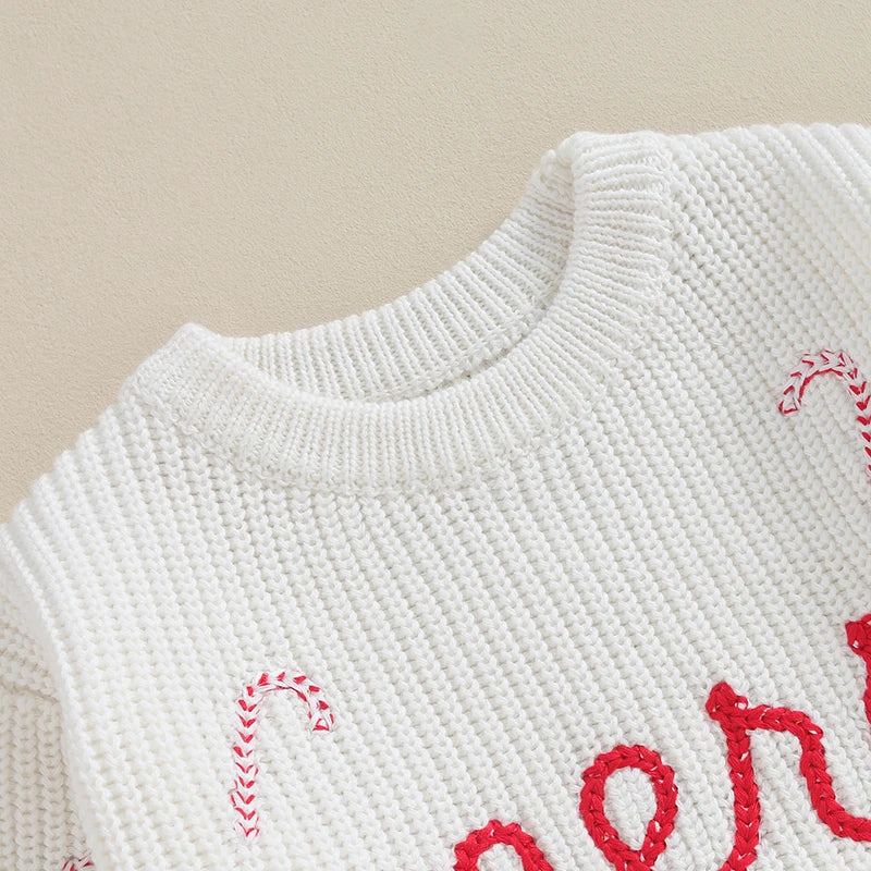 Newborn Baby Knit Sweater Romper Letter Embroidery Christmas Girls Boys Knitwear Long Sleeve Winter Bodysuit For Infant Outfits