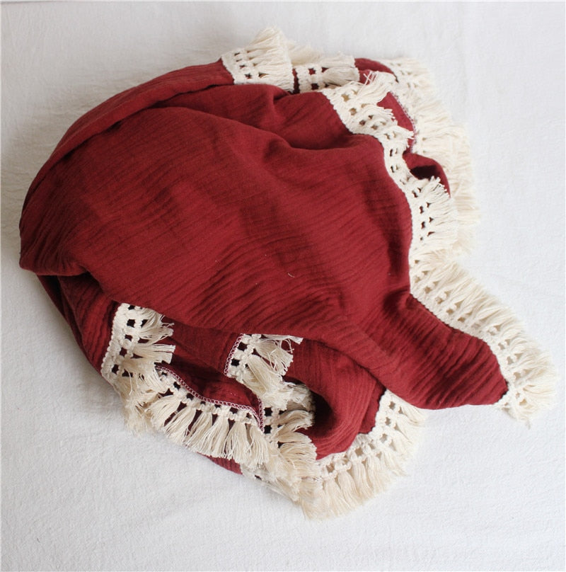 120 x 100cm Tassel Muslin Baby Blanket