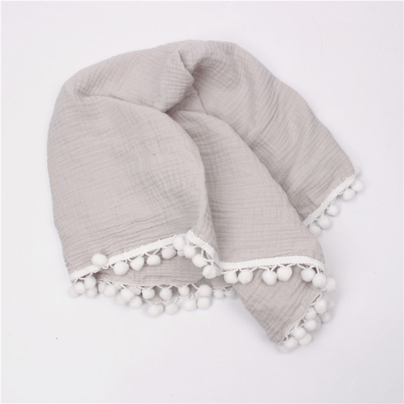 120 x 100cm Tassel Muslin Baby Blanket