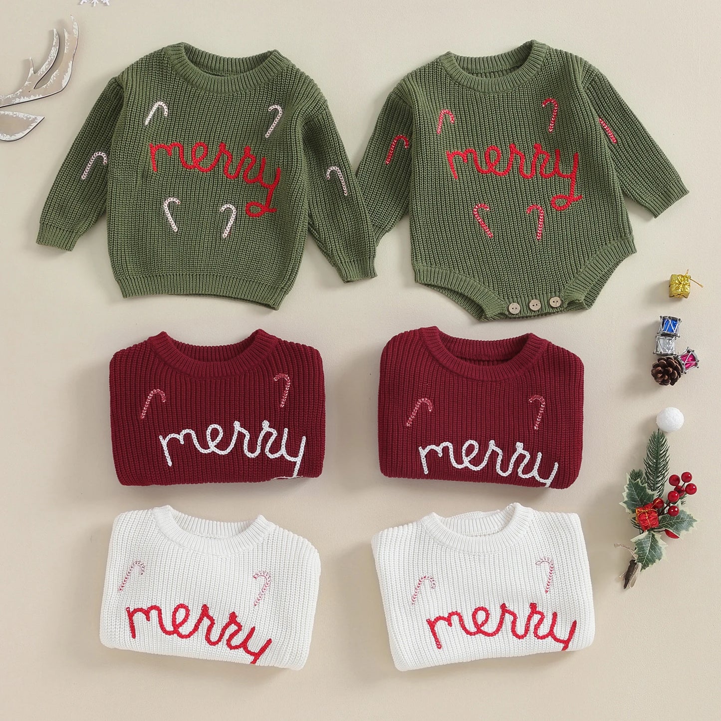 Newborn Baby Knit Sweater Romper Letter Embroidery Christmas Girls Boys Knitwear Long Sleeve Winter Bodysuit For Infant Outfits