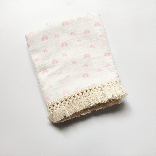 120 x 100cm Tassel Muslin Baby Blanket