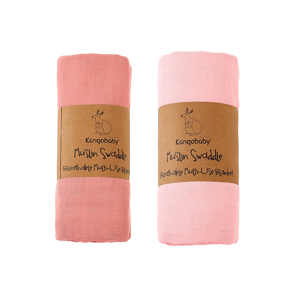 2 Pcs Set Solid Reusable Soft Breathable Muslin Swaddle