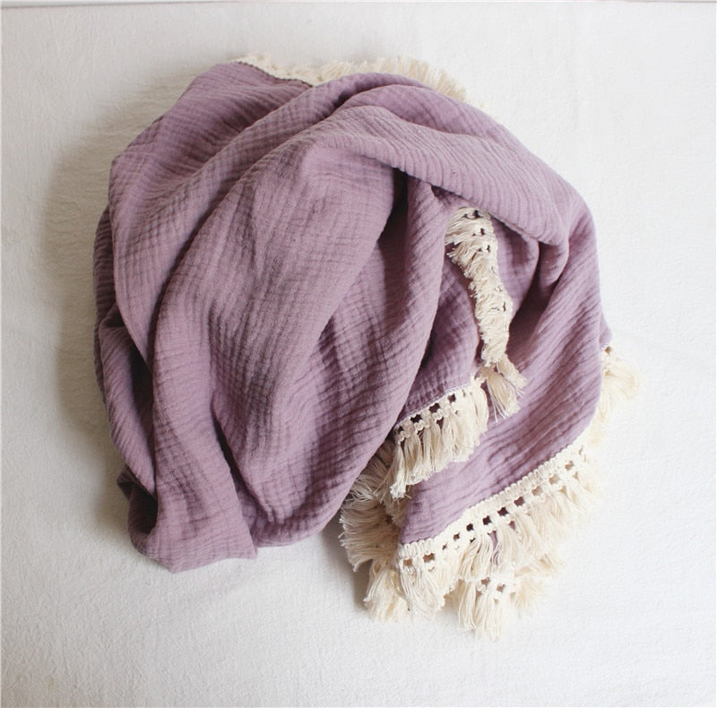 120 x 100cm Tassel Muslin Baby Blanket