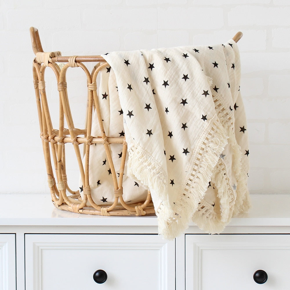 120 x 100cm Tassel Muslin Baby Blanket