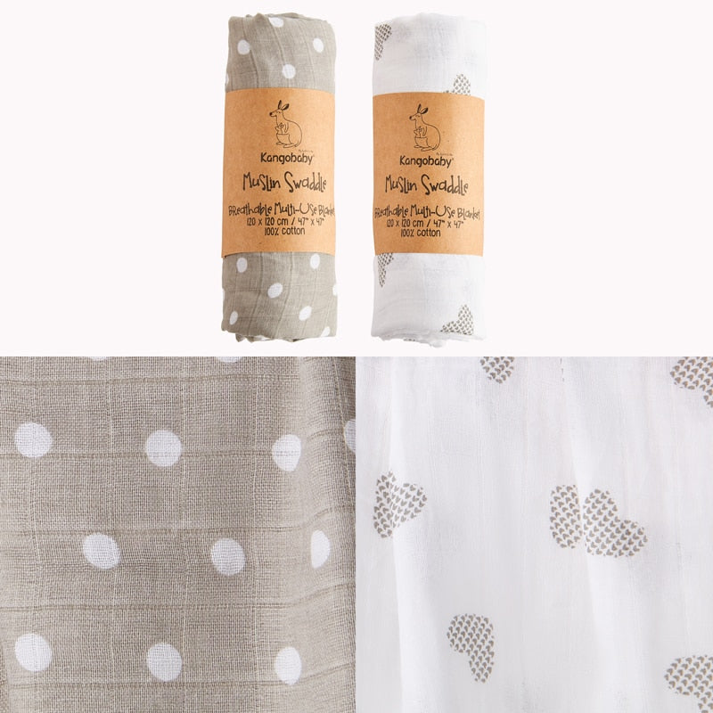 2 Pcs Set Solid Reusable Soft Breathable Muslin Swaddle