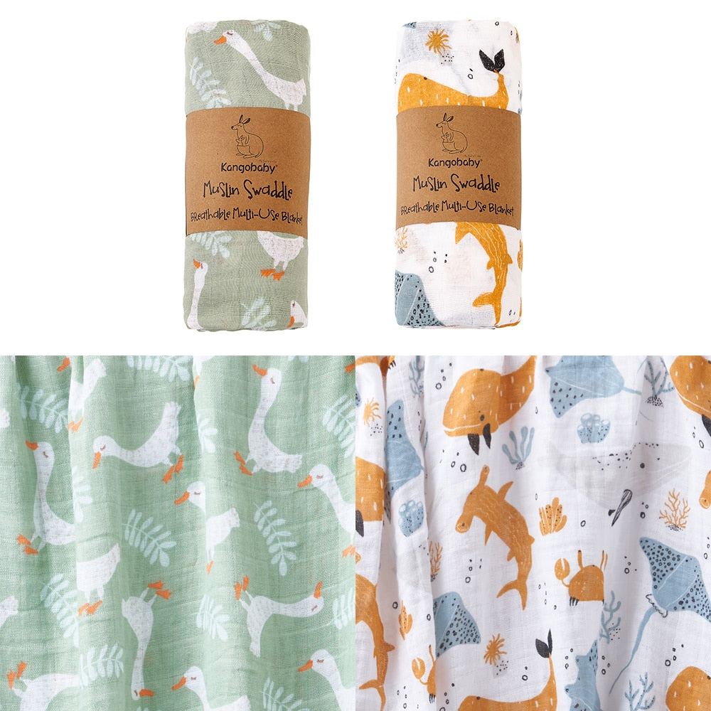 2 Pcs Set Solid Reusable Soft Breathable Muslin Swaddle