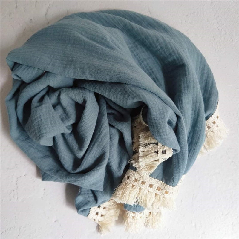 120 x 100cm Tassel Muslin Baby Blanket