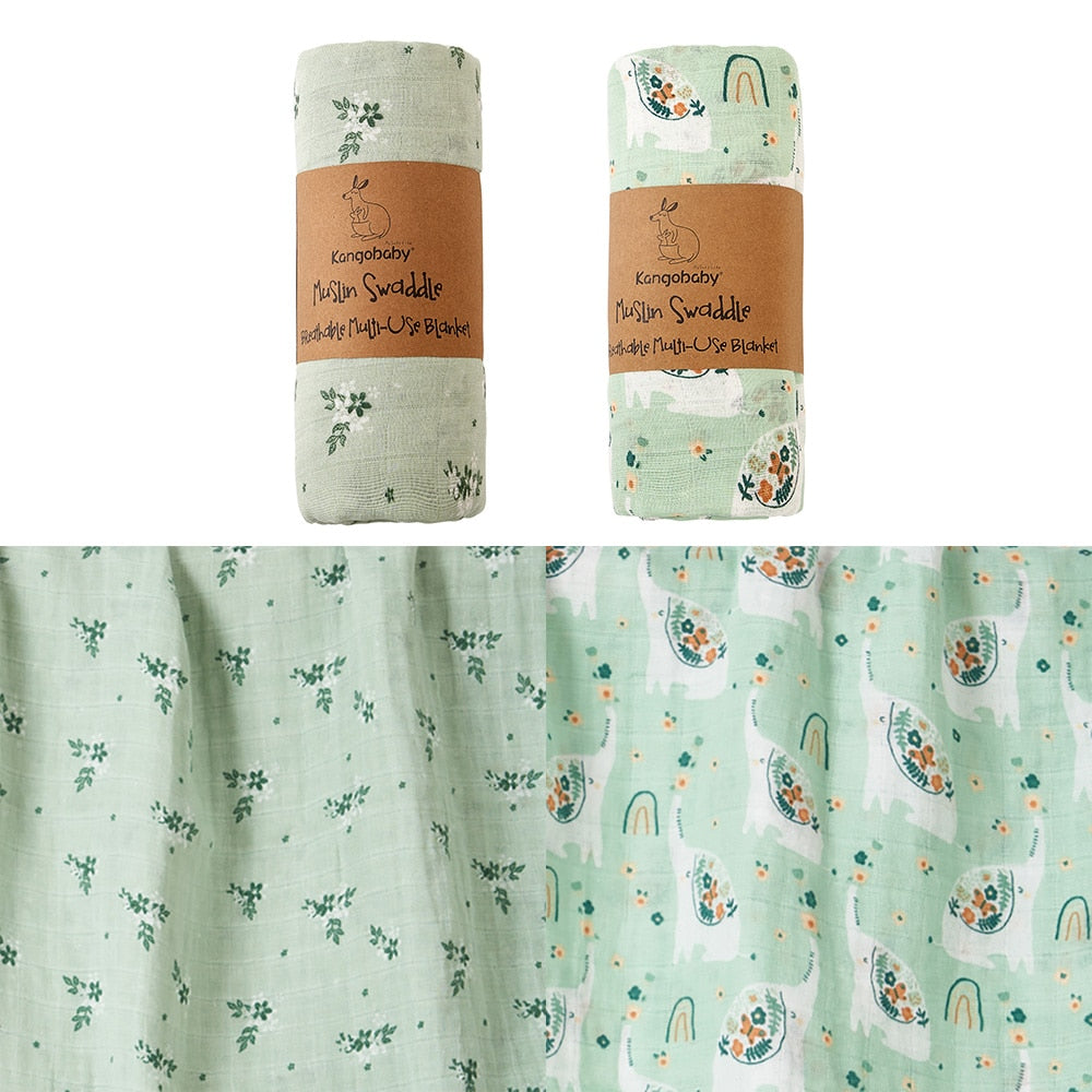 2 Pcs Set Solid Reusable Soft Breathable Muslin Swaddle