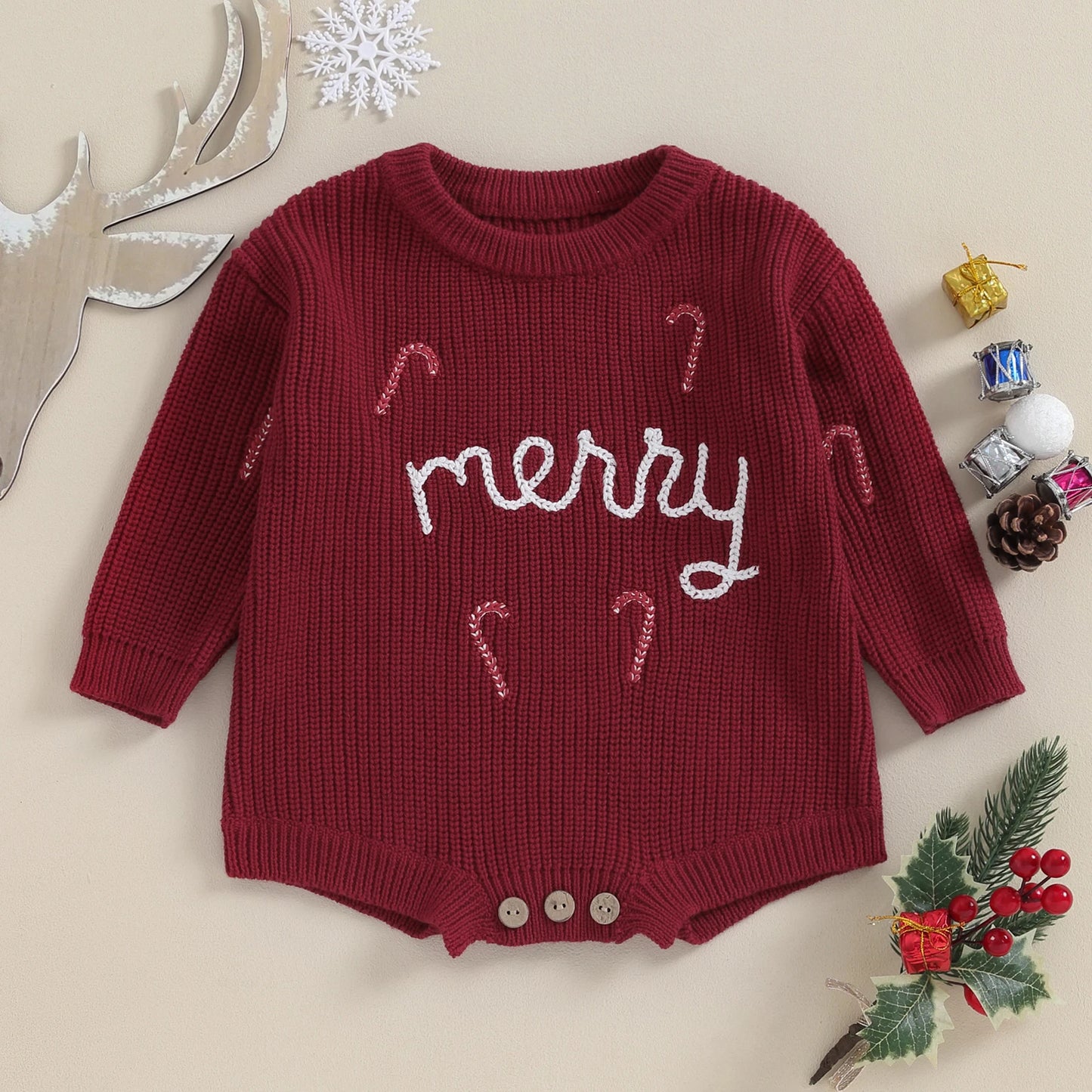 Newborn Baby Knit Sweater Romper Letter Embroidery Christmas Girls Boys Knitwear Long Sleeve Winter Bodysuit For Infant Outfits