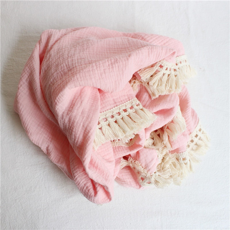 120 x 100cm Tassel Muslin Baby Blanket