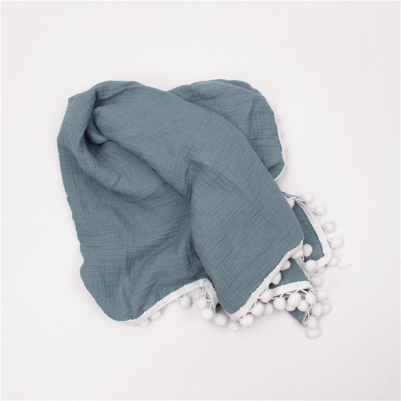 120 x 100cm Tassel Muslin Baby Blanket