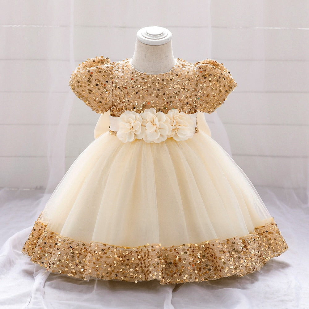 Infant Sequin Bow Baptism Dress for Girl Christening First 1st Birthday Dress Gown Party White Dresses for Baby Toddler Vestido