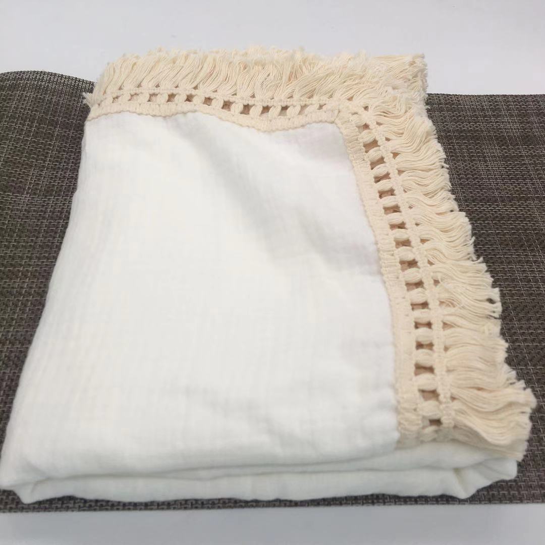 120 x 100cm Tassel Muslin Baby Blanket