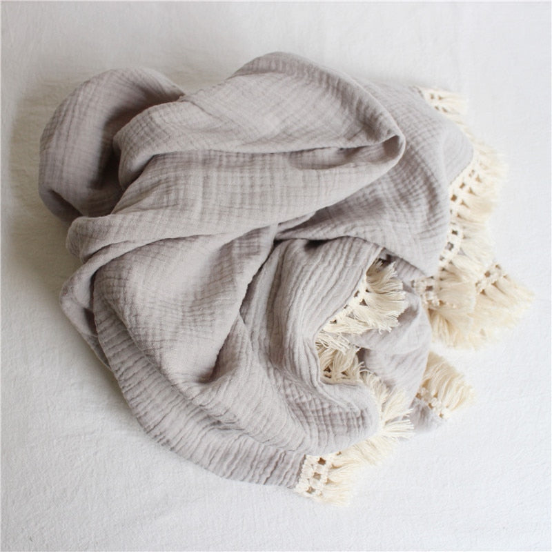 120 x 100cm Tassel Muslin Baby Blanket