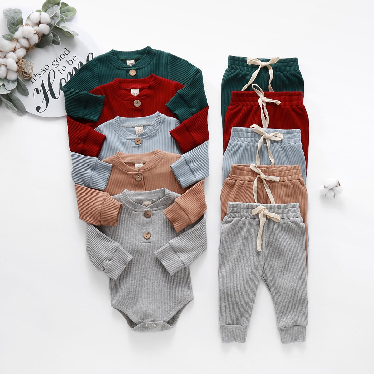 Baby Outfits Two Piece Solid Sets Infant Toddler Newborn Girls Boys Autumn Winter Baby Girl Boy Long Sleeve Romper Pants 0-24M