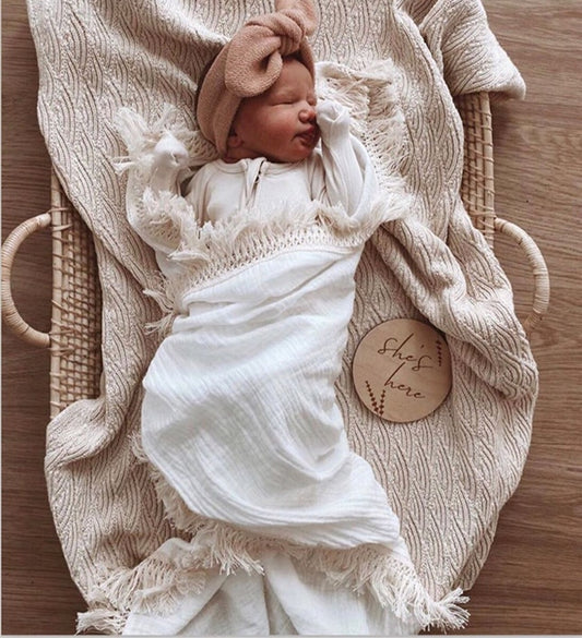 Muslin Cotton Baby Blanket Fringe 2 Layer Newborn Tassel Blankets Swaddle Warp Bed Baby Photography Props Newborn Bath Towel